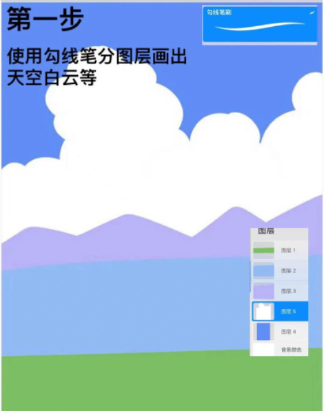 procreate怎么绘制风景插画ipad绘制云朵、草地插画教程！